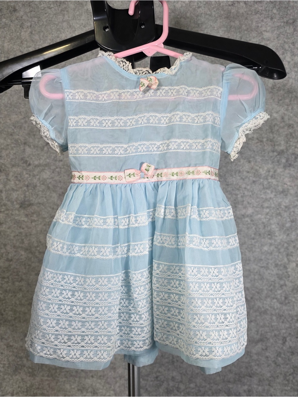 Nannette By Shirley Temple Light Blue Dress with Lace and Pink Trim Size 2T